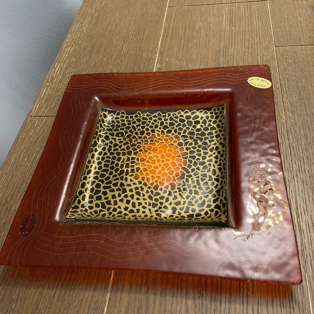 Fused Art Glass 10 3/4” Square Hand Made Hanna Bahral  Jerusalem Israel